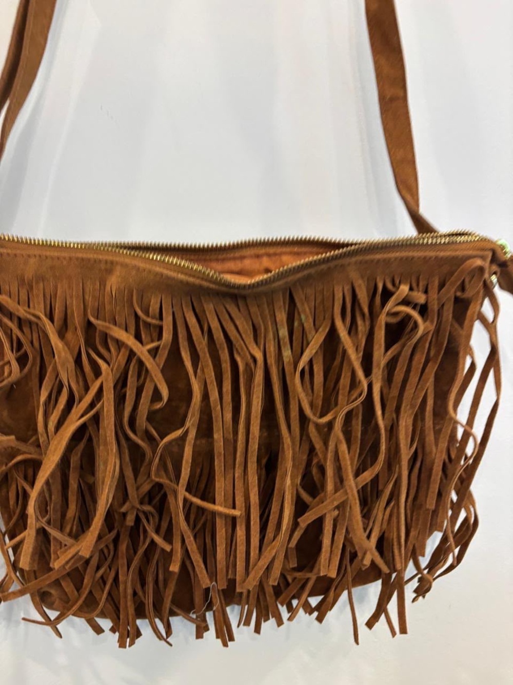 Old Navy Brown Faux Suede Fringe Crossbody Bag Boho Western #O22 - Picture 9 of 9